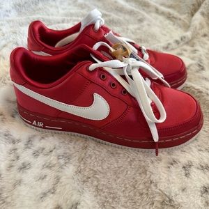 Red Nike satin Air Force One sneakers